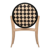 Commode cylindrique Art Déco bois de hêtre, Marqueterie Arlequin, 6 tiroirs