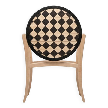 Commode cylindrique Art Déco bois de hêtre, Marqueterie Arlequin, 6 tiroirs