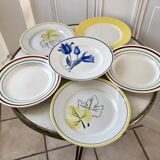 Set of 6 flat plates mismatched Digoin Sarreguemines and Gien years 30-40