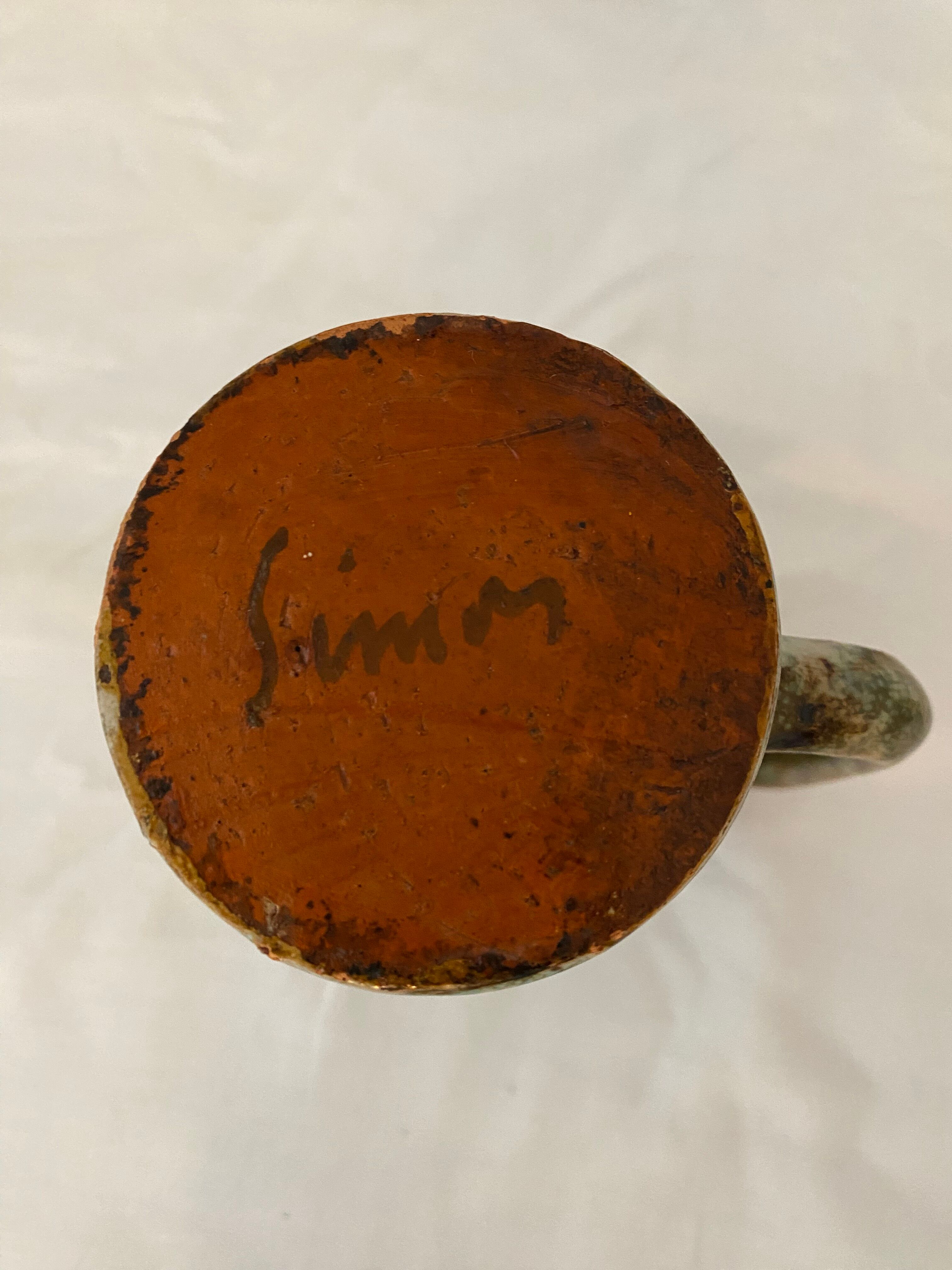 Vase with handle glazed sandstone blue and brown