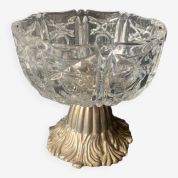 Old cut crystal bowl on brass base, 1940s