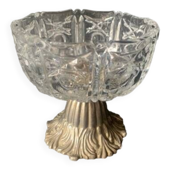Old cut crystal bowl on brass base, 1940s