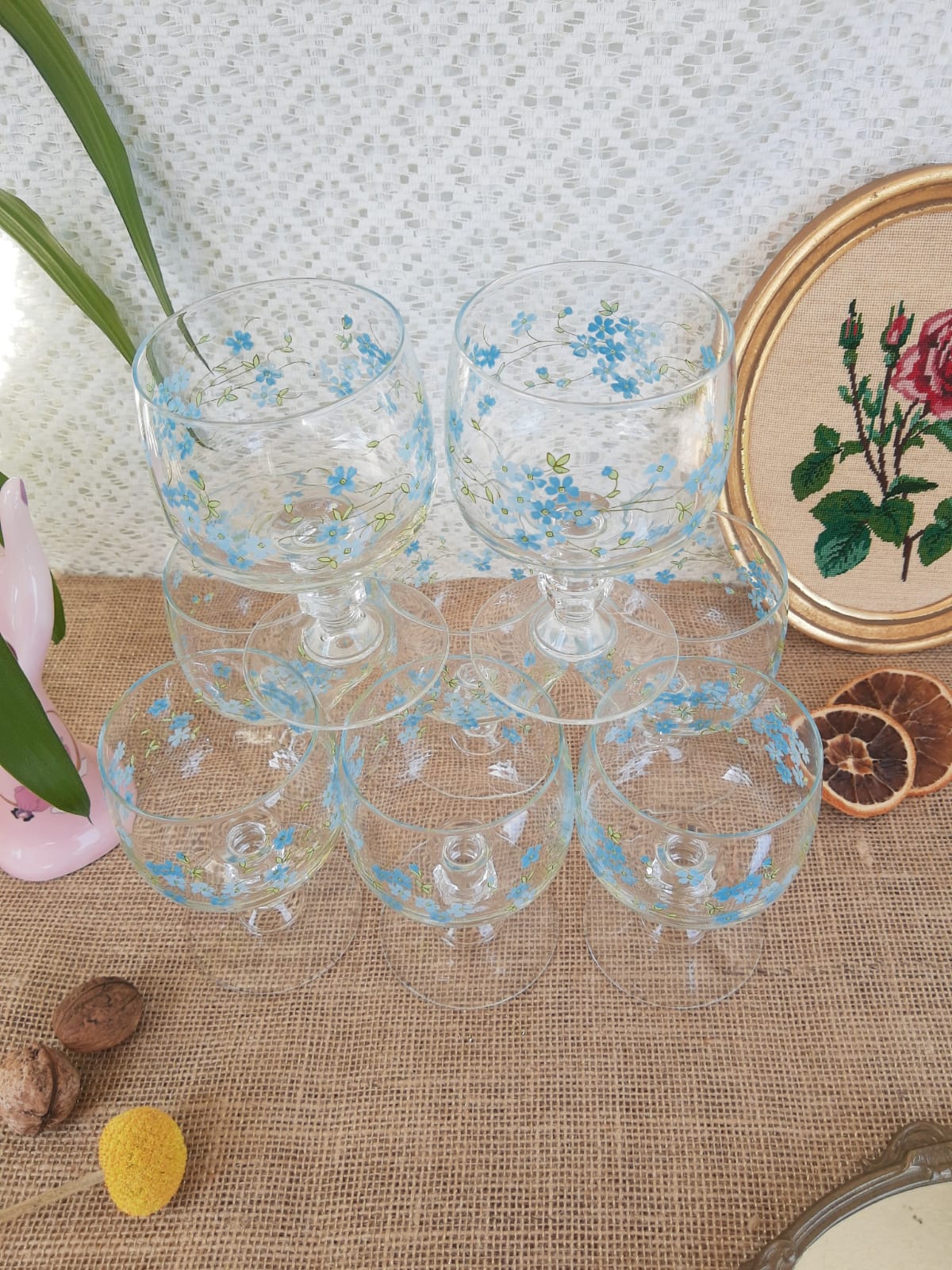 Ensemble de 8 verres à vin ballon Myosotis Veronica vintage