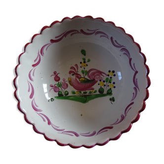 old small ceramic bowl decorated with red rooster 15.5 cm
