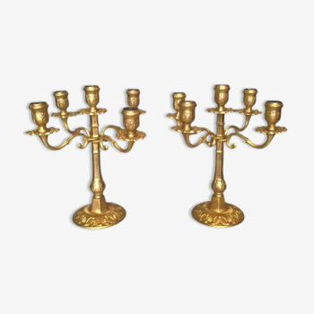 Pair of art-deco candlesticks five lights with removable light arms ~ golden regulates ~ 1930s