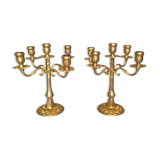Pair of art-deco candlesticks five lights with removable light arms ~ golden regulates ~ 1930s