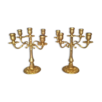 Pair of art-deco candlesticks five lights with removable light arms ~ golden regulates ~ 1930s