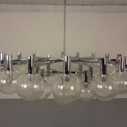 Large chromed spider Sputnik lamp with 24 hand-blown ice glass balls from Ott International, Germany, 1960s.