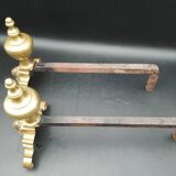 Paires de Chenets Cheminée En laiton Decor marmousets fonte Style Louis XIV Loft