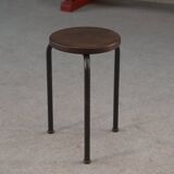 Steel tube stool with solid elm seat attributed to Jean Prouvé