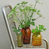 Trio amber vintage vase jar and bubbled glass