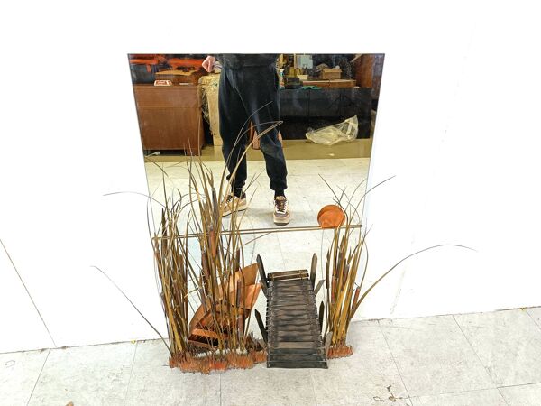 Miroir en cuivre sculpté par Daniel D'haeseleer, 1970