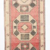 4x12 Coral Red & Beige Vintage Runner Rug,106x375 Cm