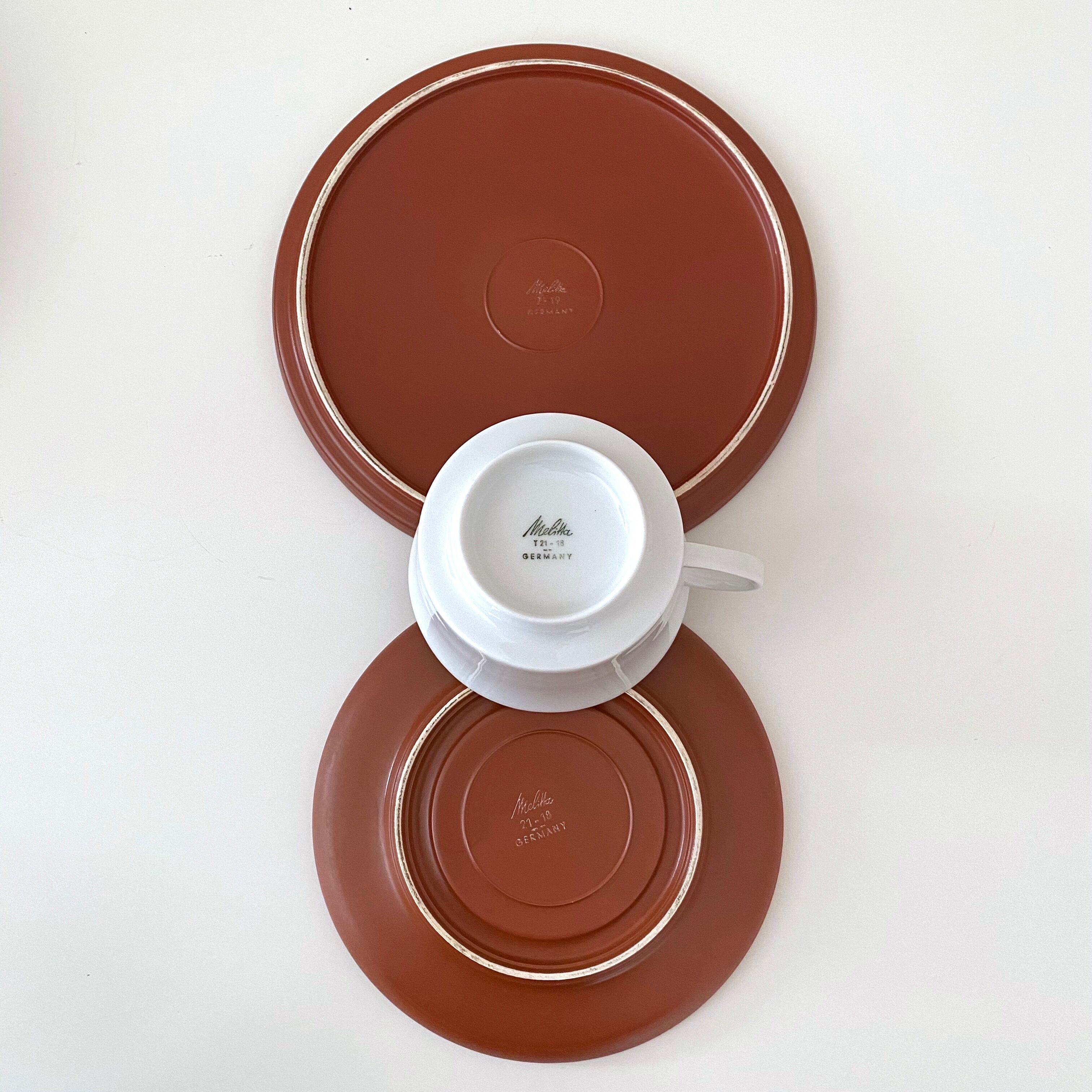 Tea service terracotta for 6 persons, vintage porcelain, 60's