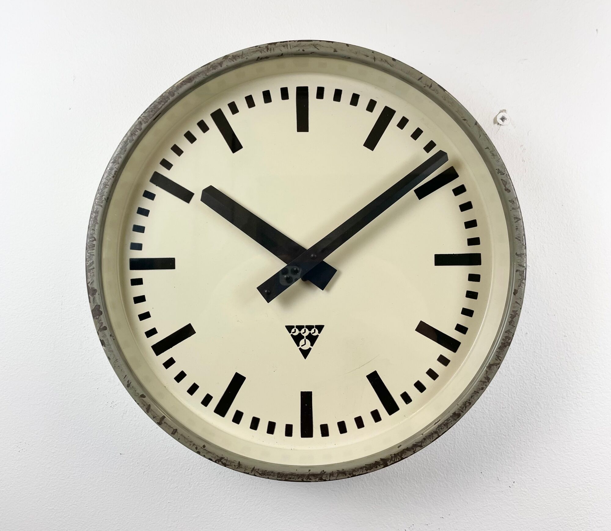 Grey Industrial Factory Wall Clock from Pragotron, 1960s
