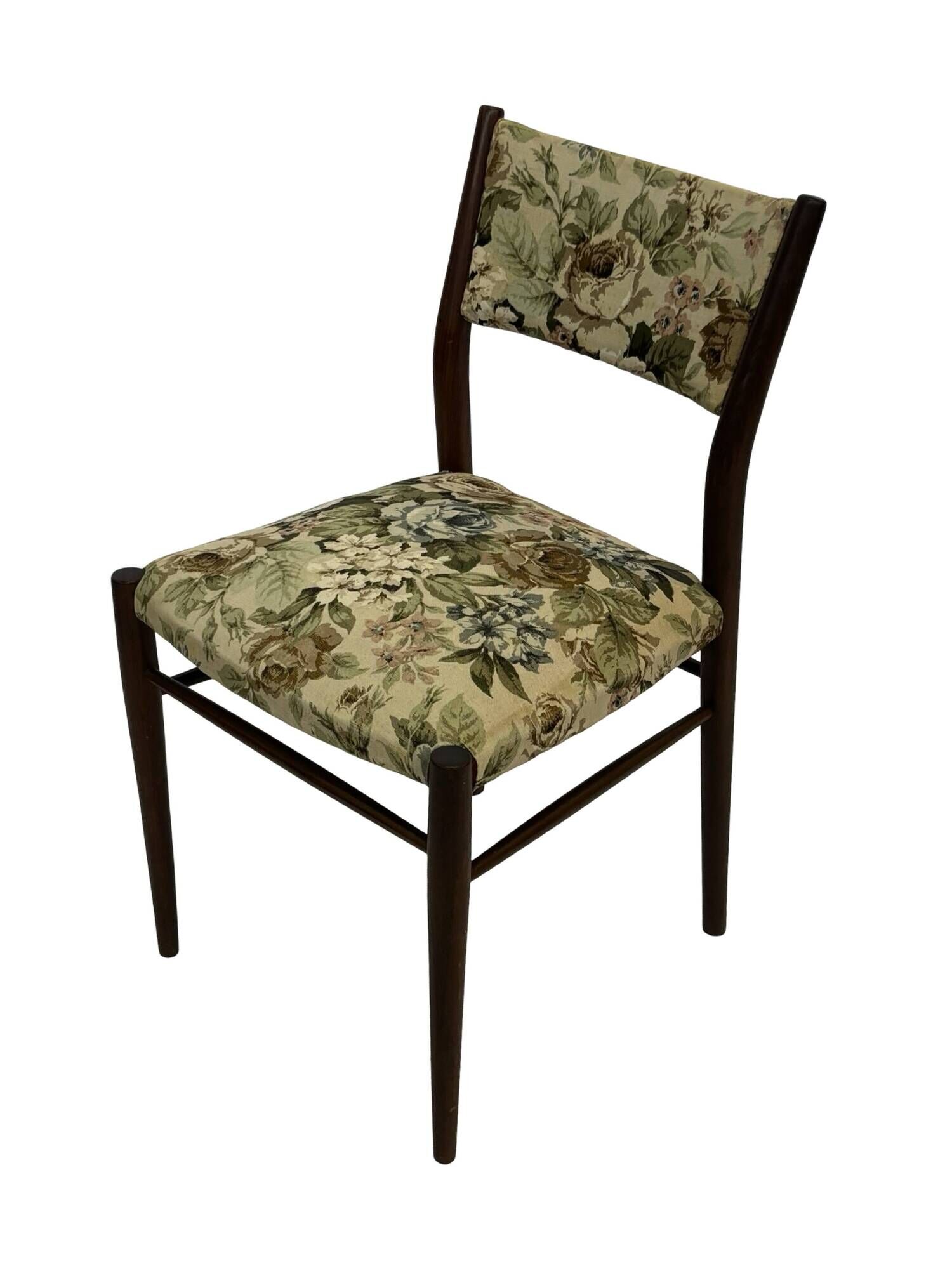 Vintage Dining Chair Flower Upholstery 1960s Teak