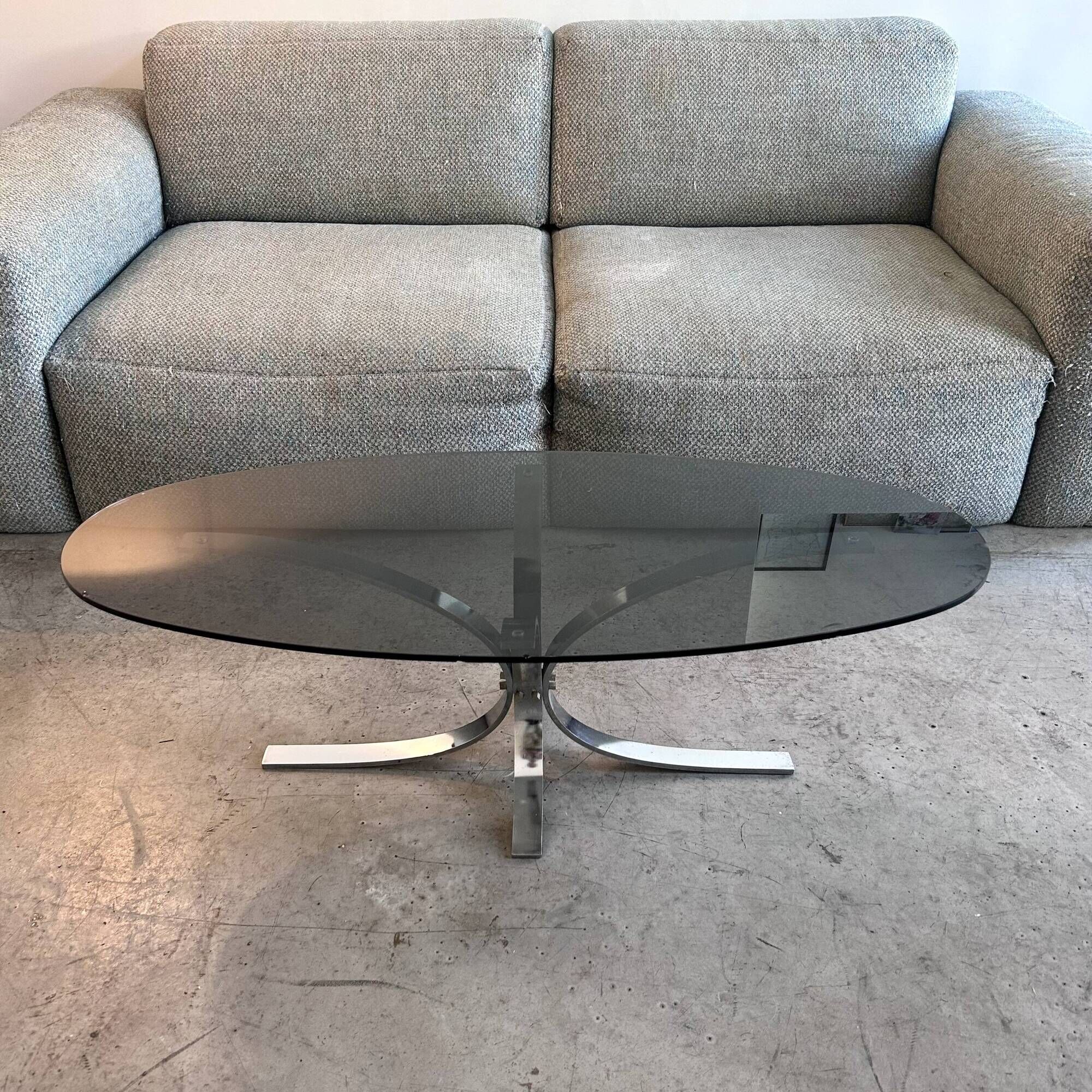 seventies coffee table with chrome and smoked glass