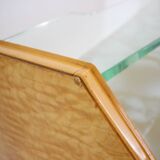 1960s italian sideboard/chest of drawers in high gloss finish with glass top and shelf