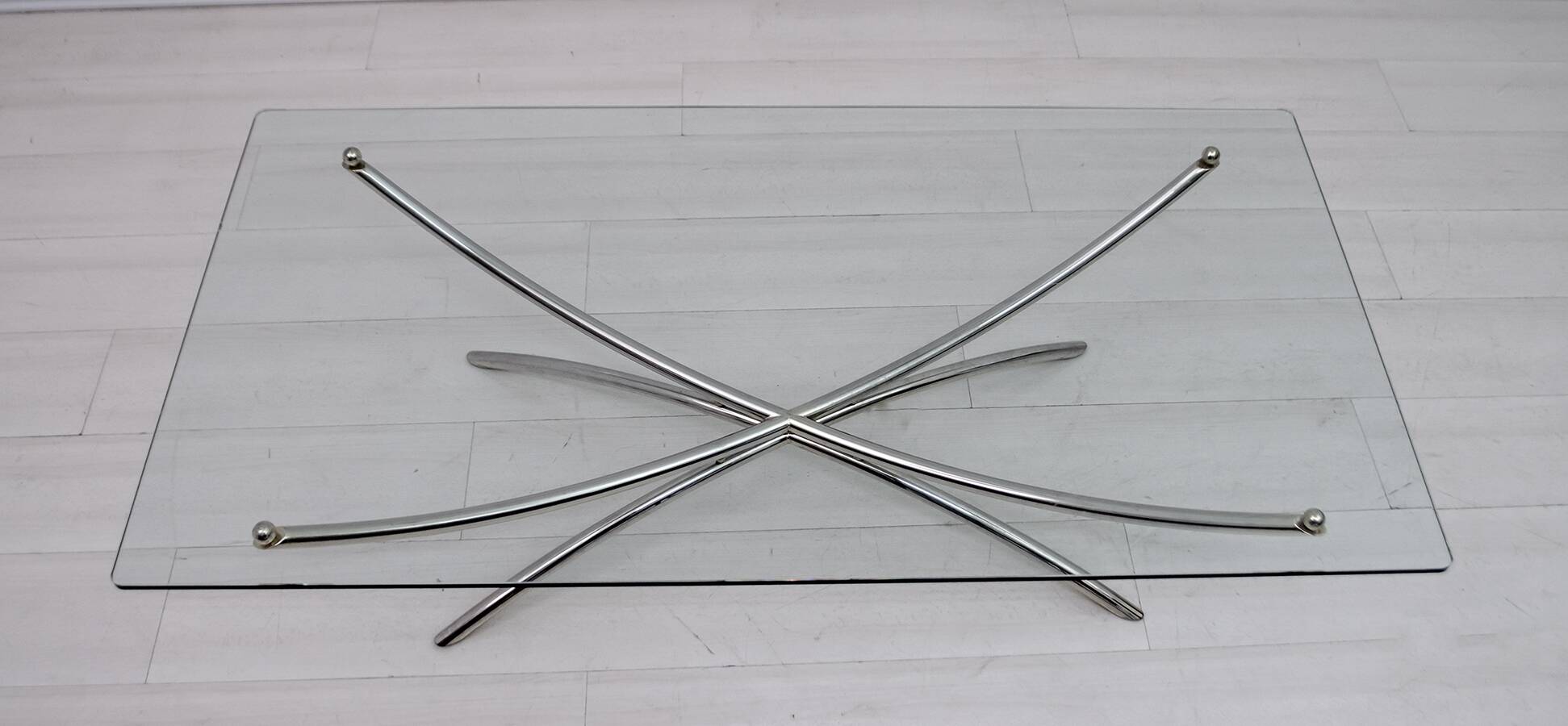 Mid-Century Modern Italian Chrome and Crystal Coffee Table, 1970s