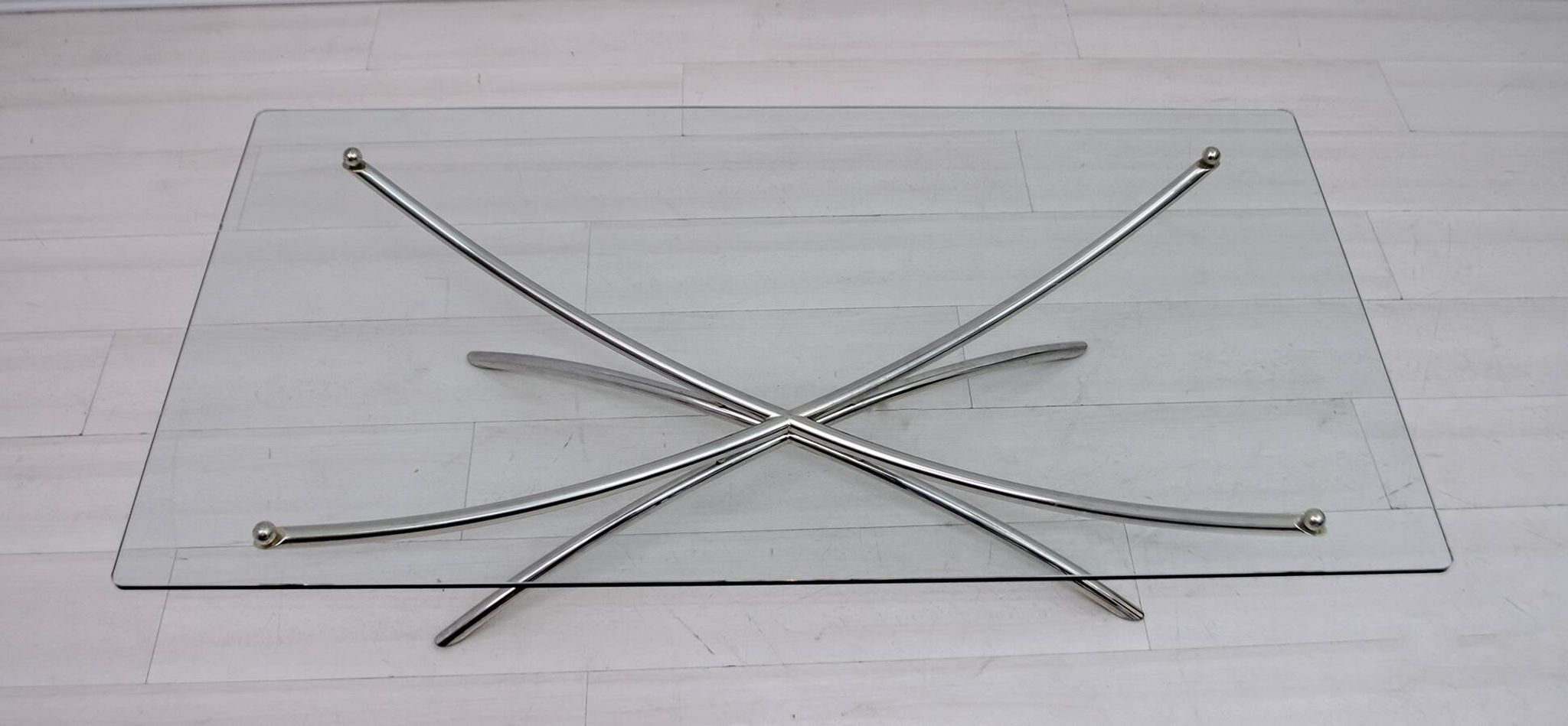 Mid-Century Modern Italian Chrome and Crystal Coffee Table, 1970s