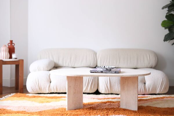 Table basse ovale en travertin