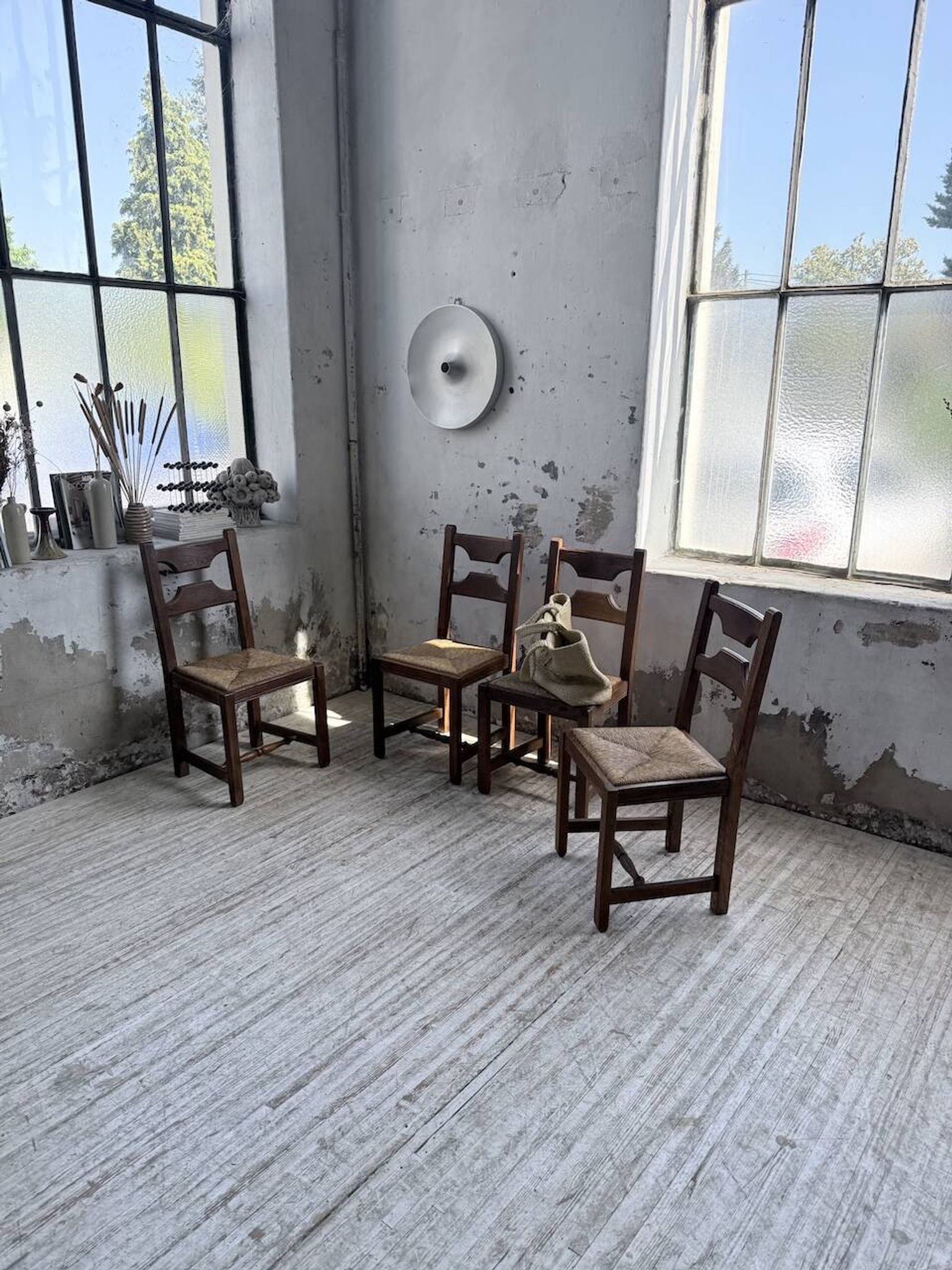 Set 4 chaises rustiques chêne De puydt, Belgique 1970