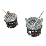 Salerons en verre et argent