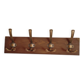 Porte-manteau mural style rustique– 50 cm – 4 patères métal – Bois teinté