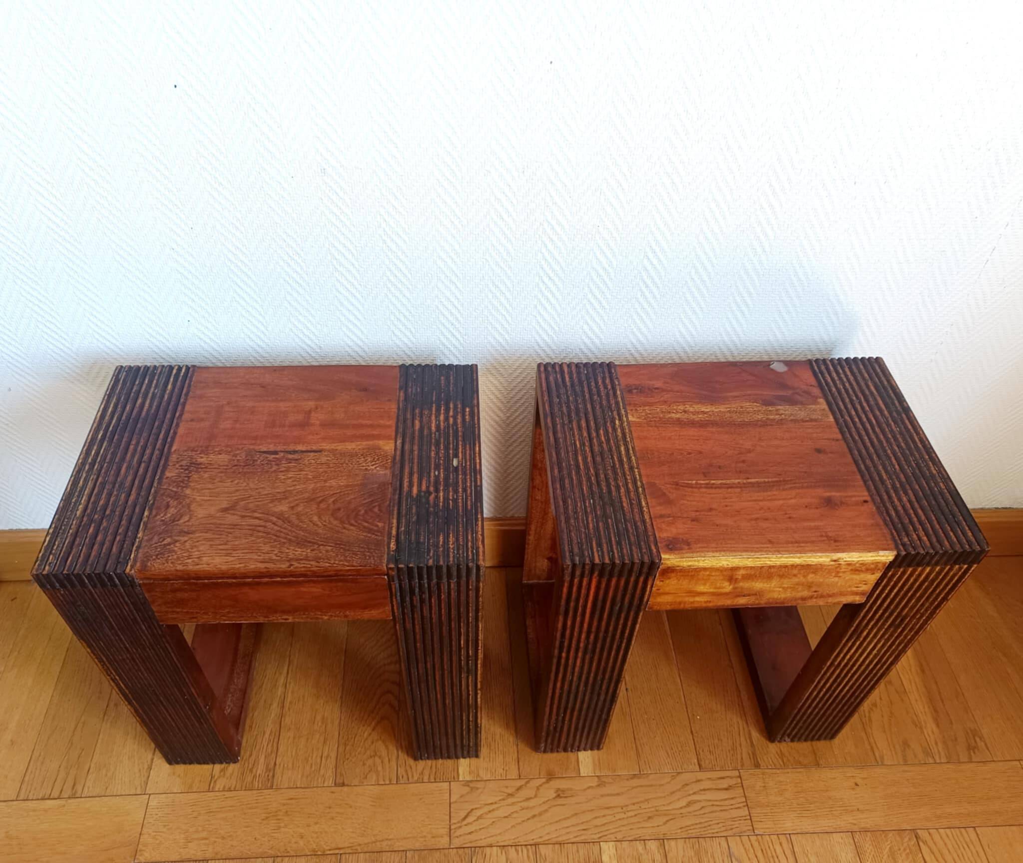 Pair of exotic wood bedside tables