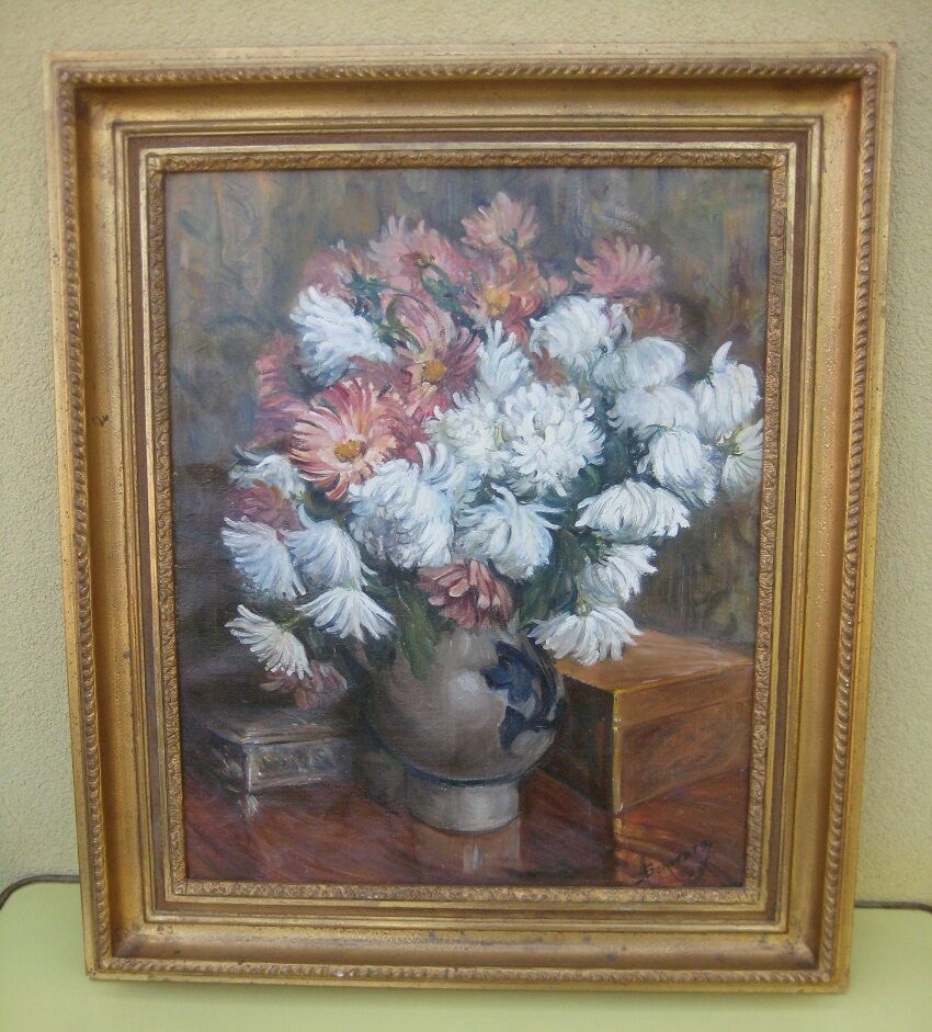 Bouquet of flowers ancien tableau signed Schwartz