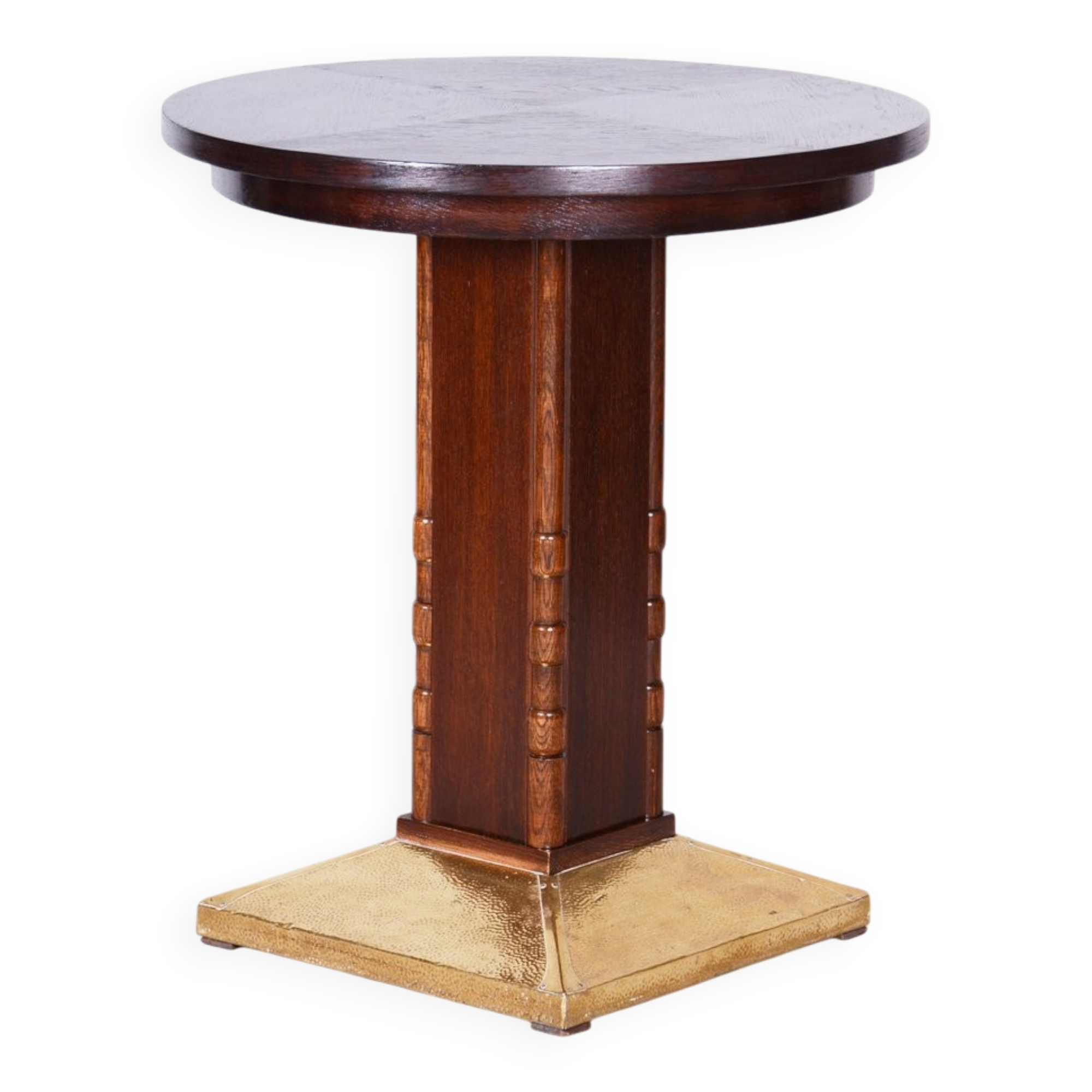 Small Art Deco Table in Oak and Brass, Czechia, 1920s