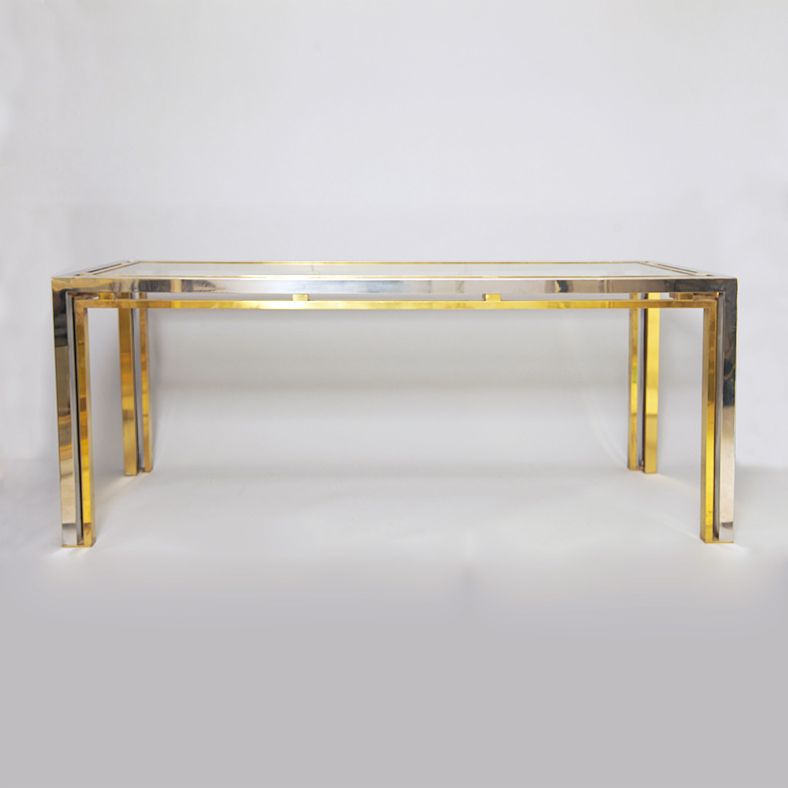 Chrome & brass glass table hollywood regency