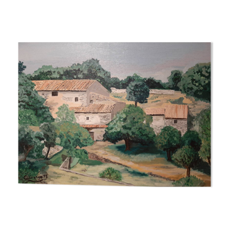 Oil on canvas: Provencal farmhouse in Bonnieux