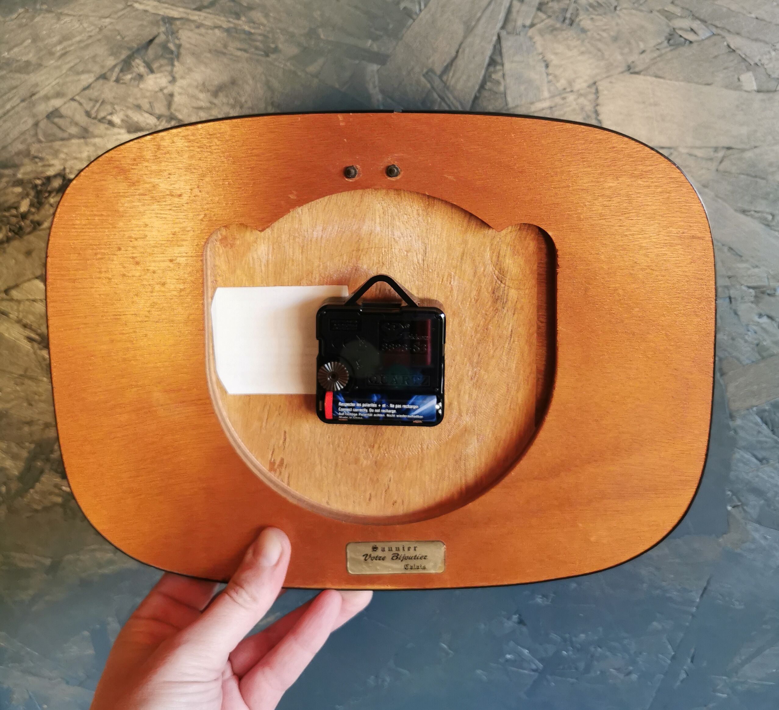 Vintage formica clock silent wall clock "Featured wood stripes"