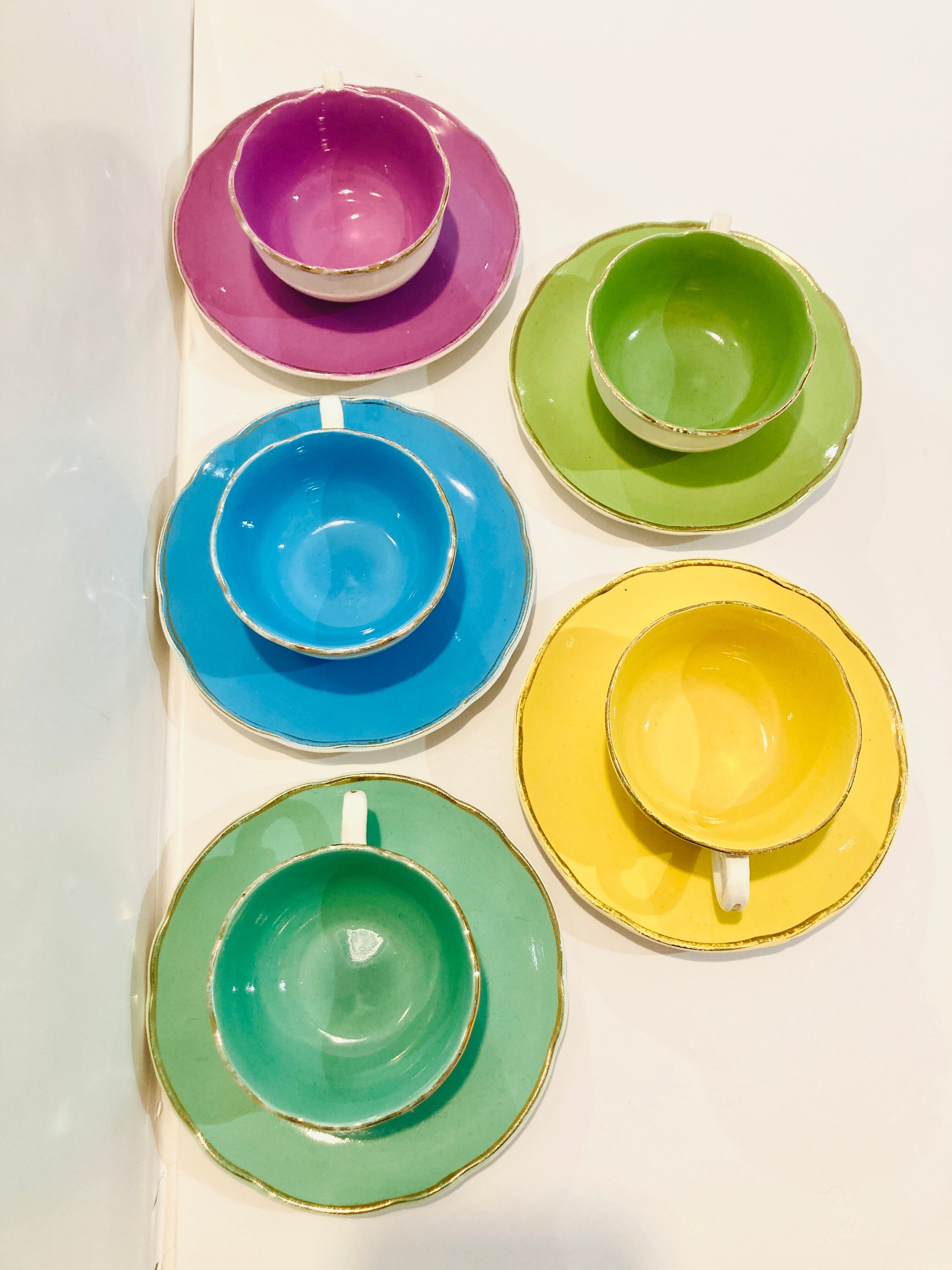 5 cups digoin sarreguemines france pastel 50