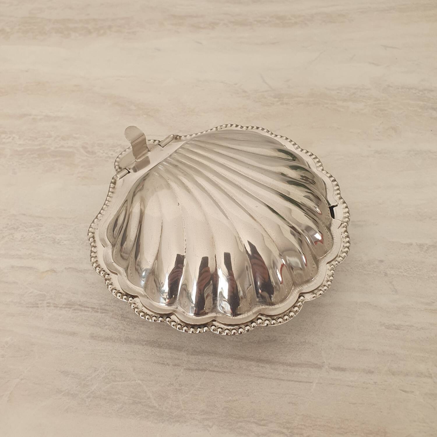 Stainless steel and glass shell butter dish