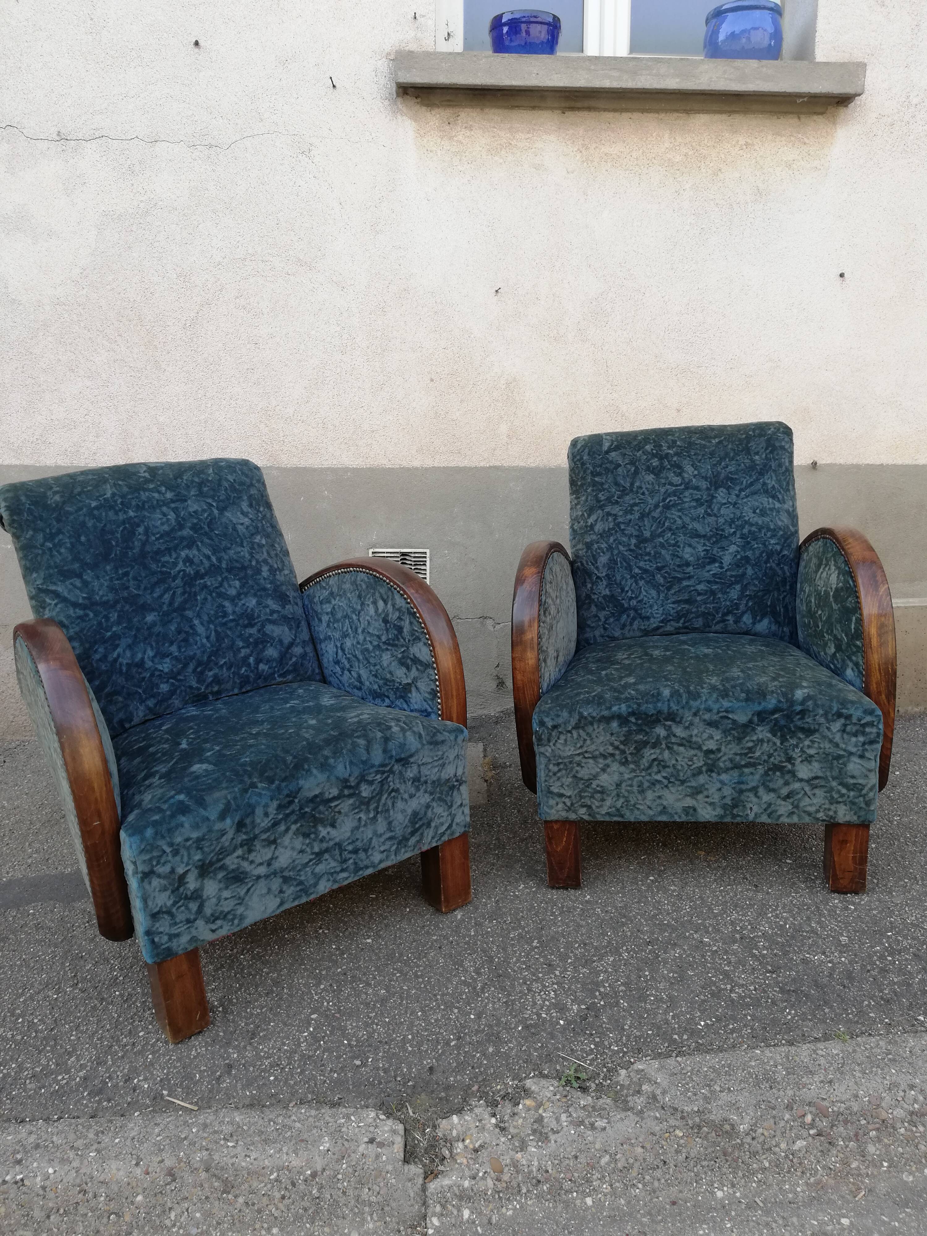 Paire de fauteuils art déco tissu bleu