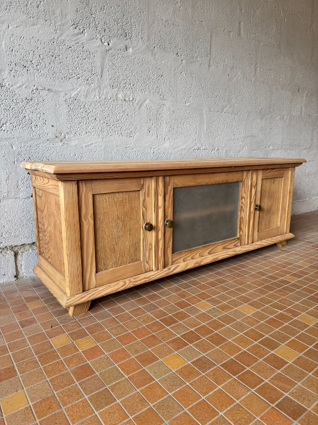 TV cabinet in solid pitch pine - 1960s