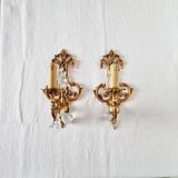 2 bougies antiques en bronze et cristal de roche et appliques à une lumière dans un style classique