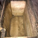 Old wooden chest and yellow velvet