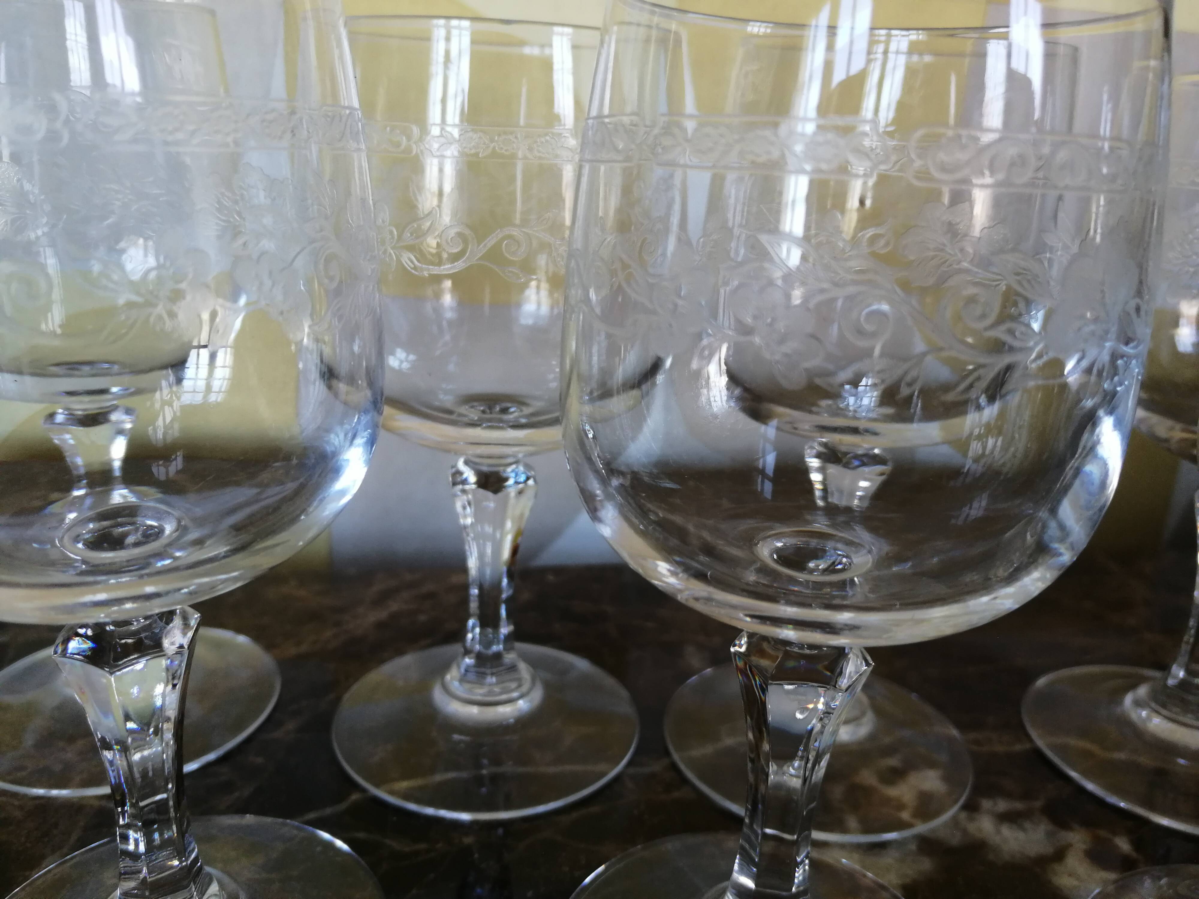 Lot of 7 engraved old glasses