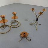 German filigree brass and copper candleholders, 1960s, set of 3