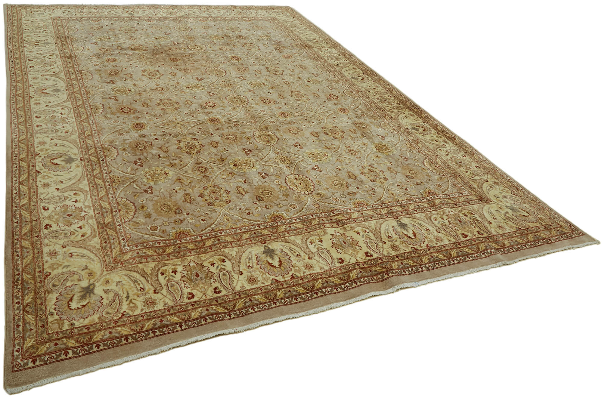 Handmade oriental contemporary 1980s 275 cm x 388 cm beige wool carpet