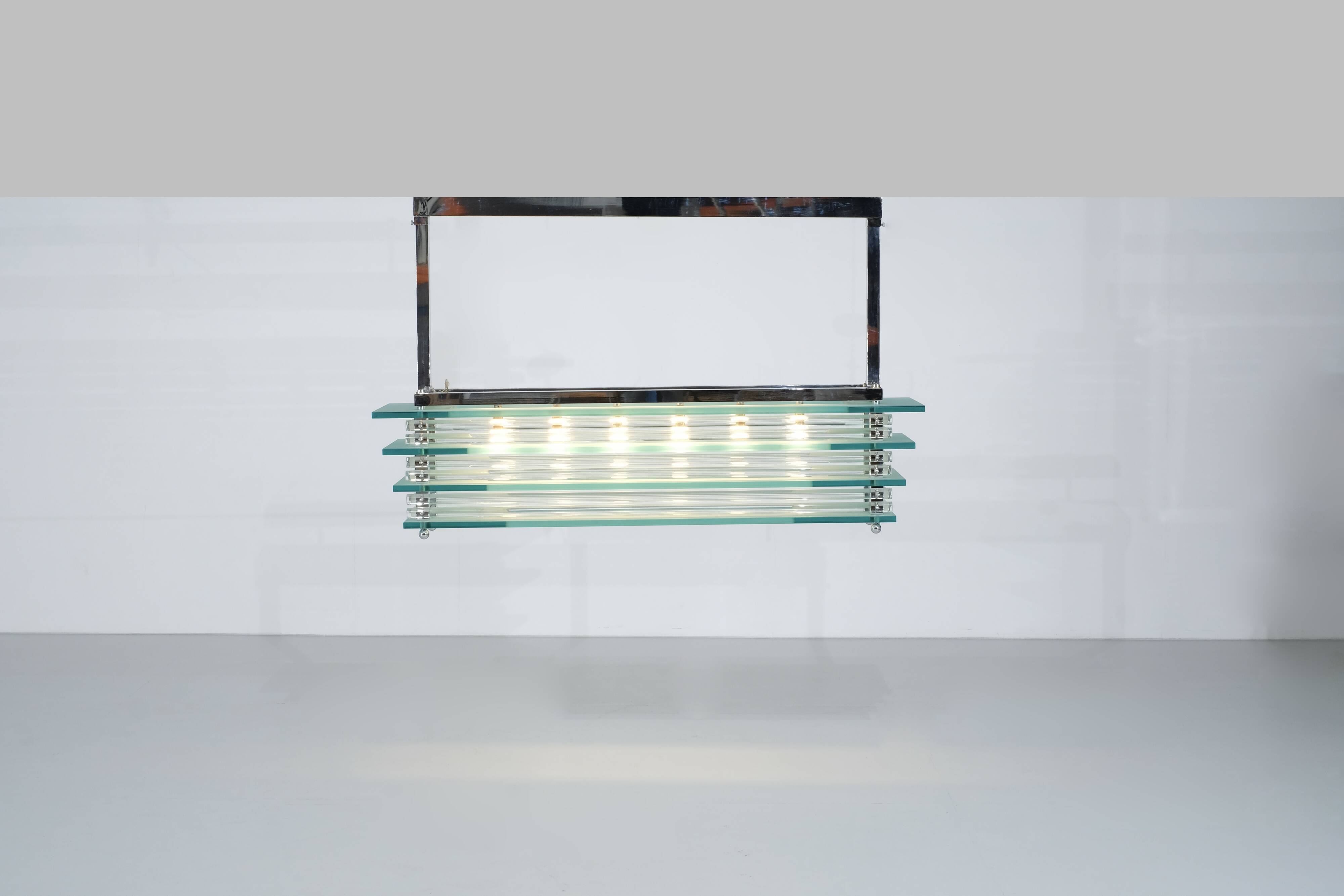 Large suspended chandelier, glass ceiling light, Italy 1970s.