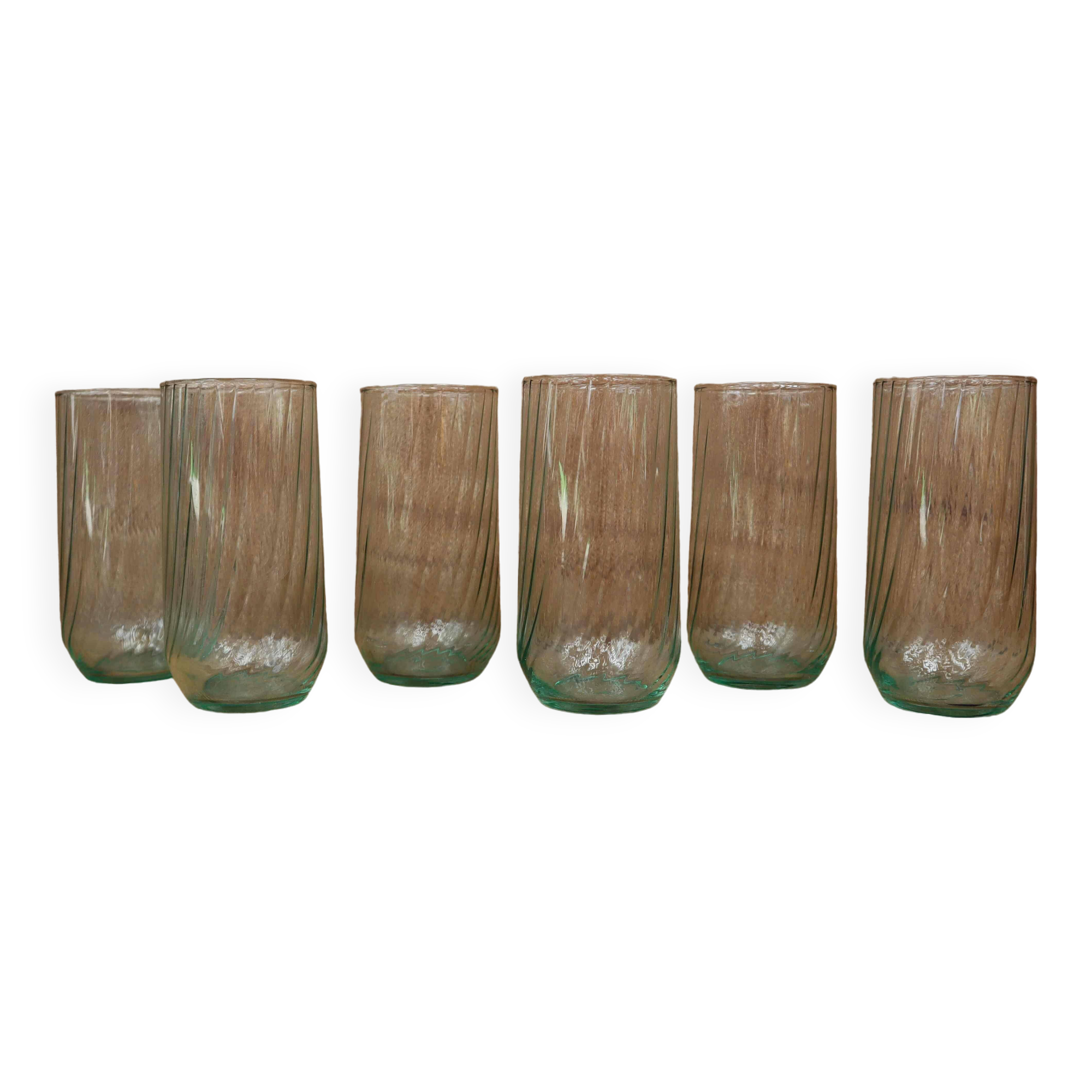 6 Luminarc Optical Swirl Green Water Glasses