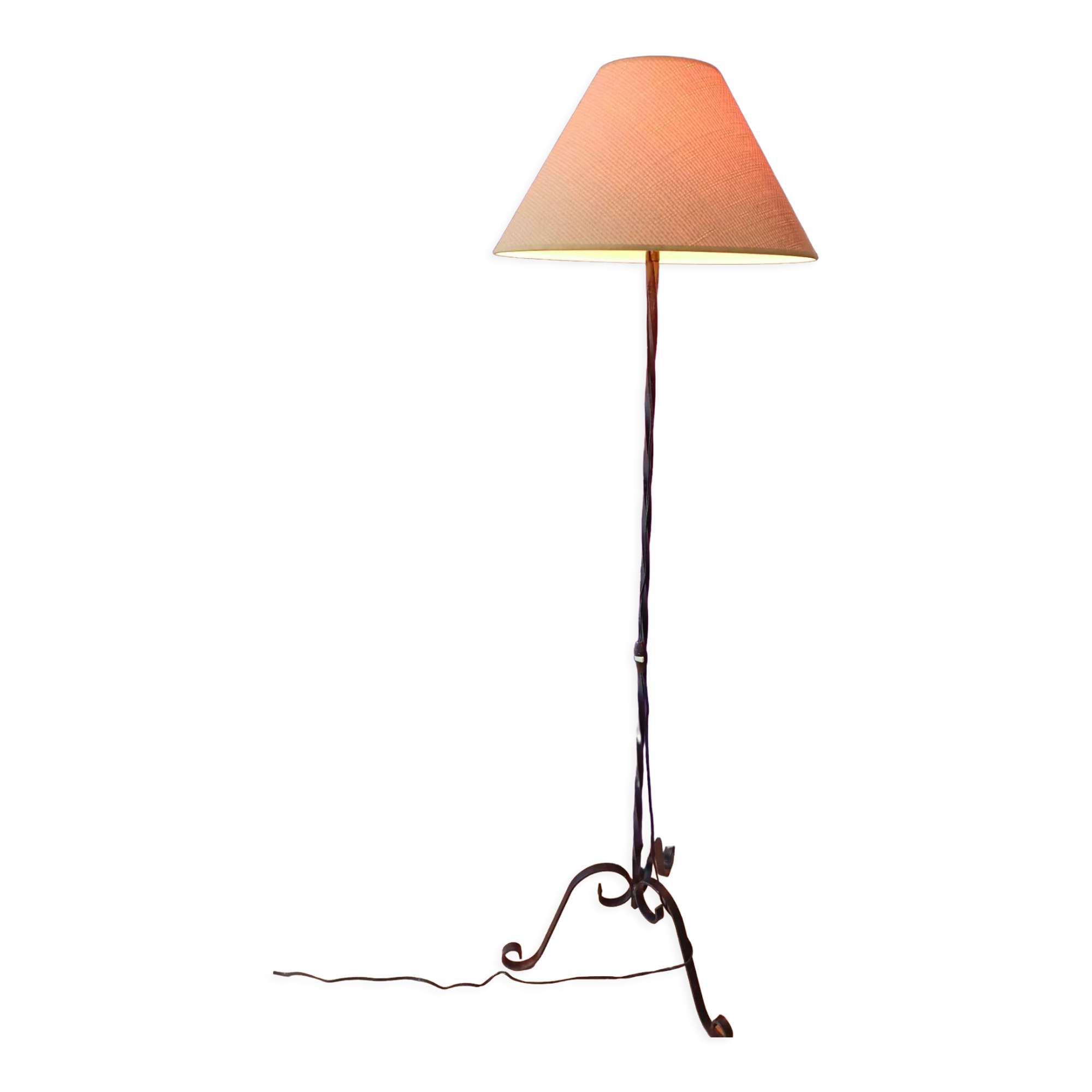 Vintage floor lamp - 40s , wrought iron with scroll feet
