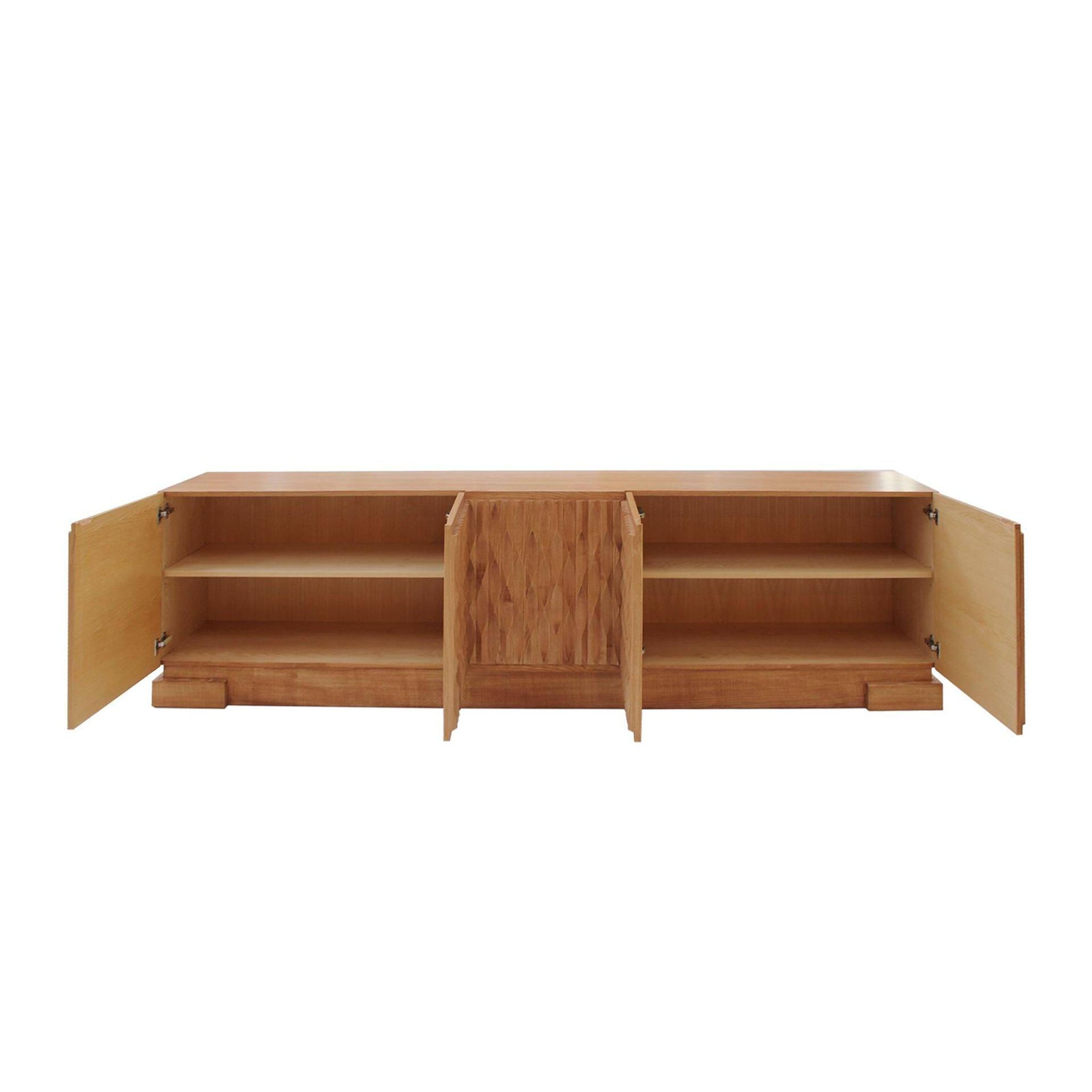 Italian Oak Wood Sideboard with Hand Carved Patterns in the Doors, Italy