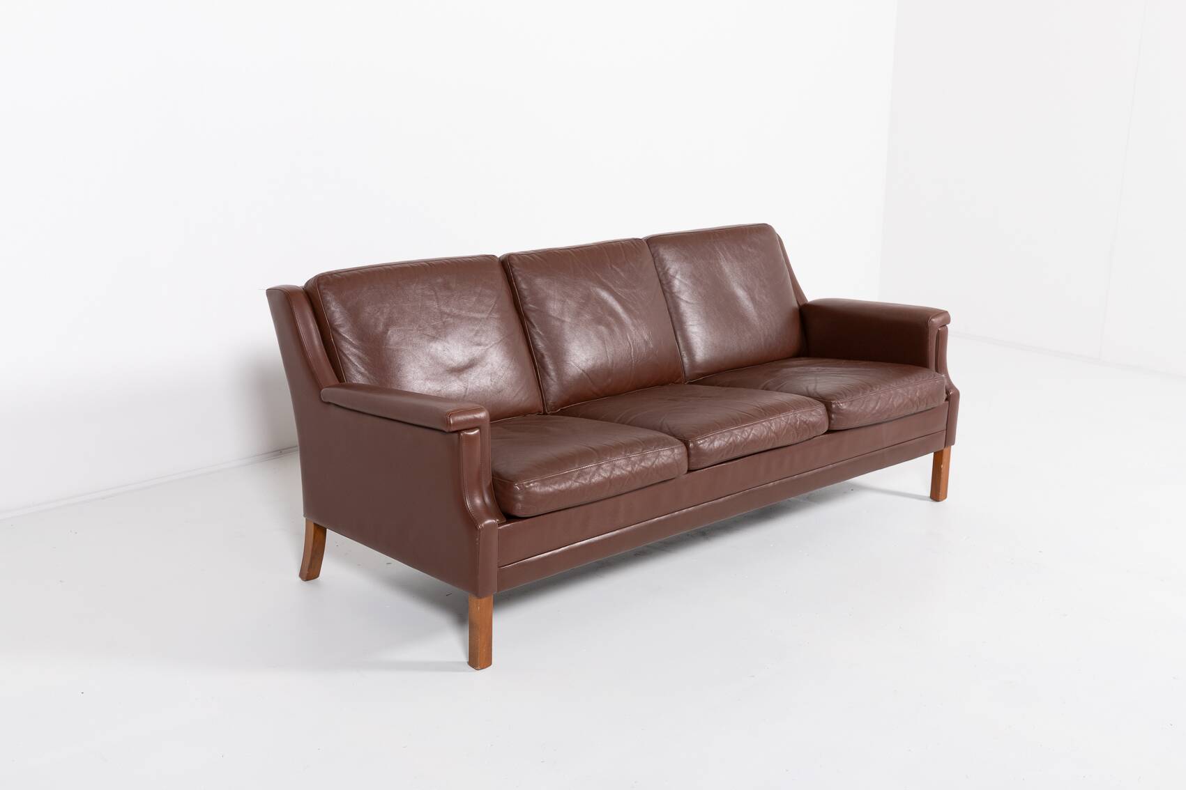 Canapé vintage en cuir marron de Mogens Hansen, Danemark 1980