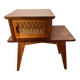 Table d’appoint table de chevet vintage bois pieds compas et rotin