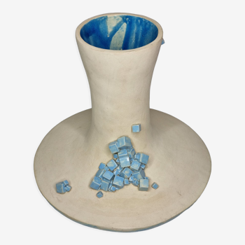 Design rocking vase in glazed ceramic with crystal decoration, 34 cm
